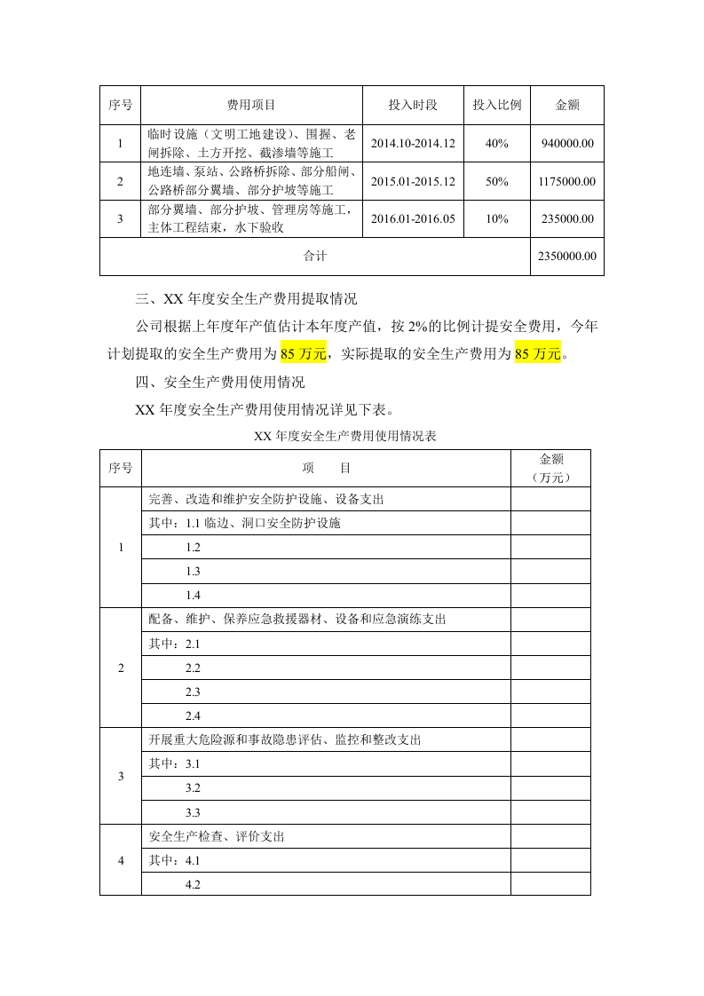「预算模板」XX建筑公司年度安全生产费用总结报告.docx 第2页