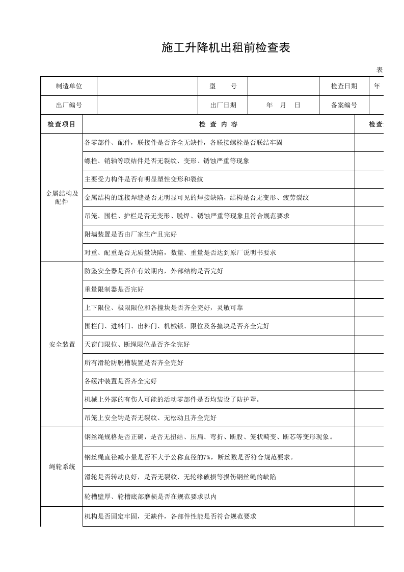 施工升降机出租前检查表.xls 第1页