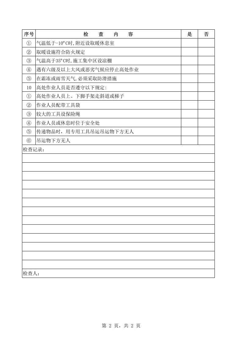 高处作业安全检查表.xls 第2页