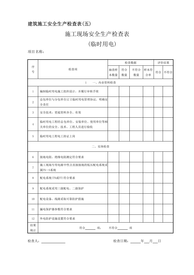 施工现场安全生产检查表(临时用电).doc 第1页