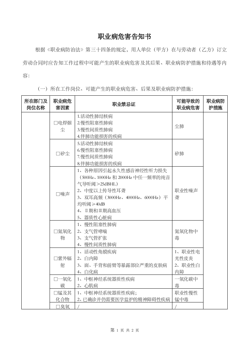 劳动者职业病危害告知书（模板1）.docx 第1页