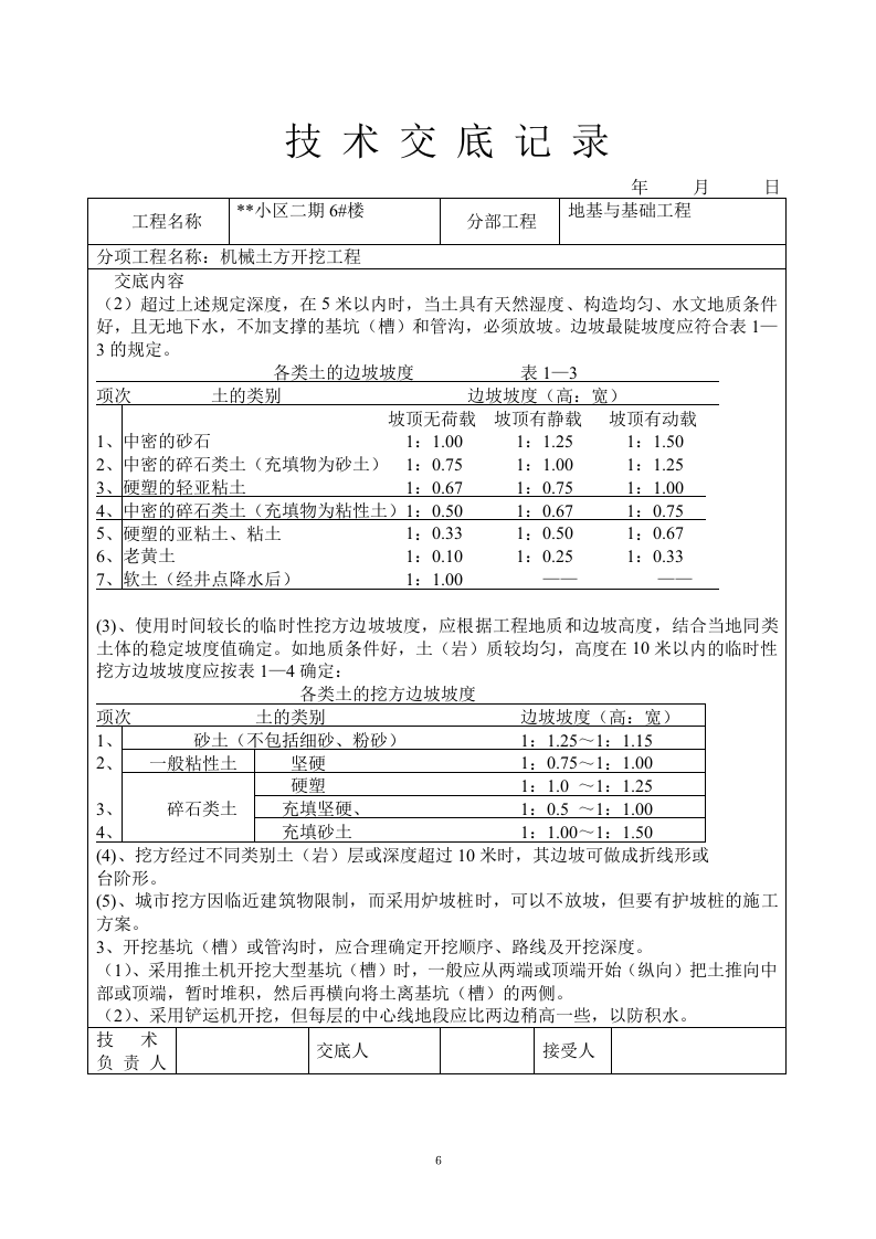 小区二期6#楼地基与基础工程土方开挖工程技术交底记录.doc 第6页