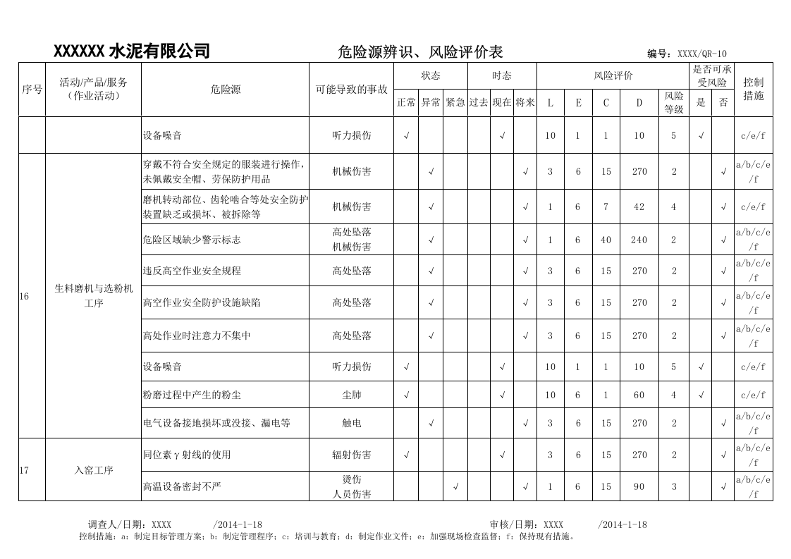 一般水泥厂危险源辨识、风险评价表.doc 第6页