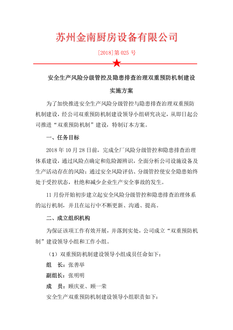 安全风险分级管控及隐患排查体系实施方案.docx 第1页