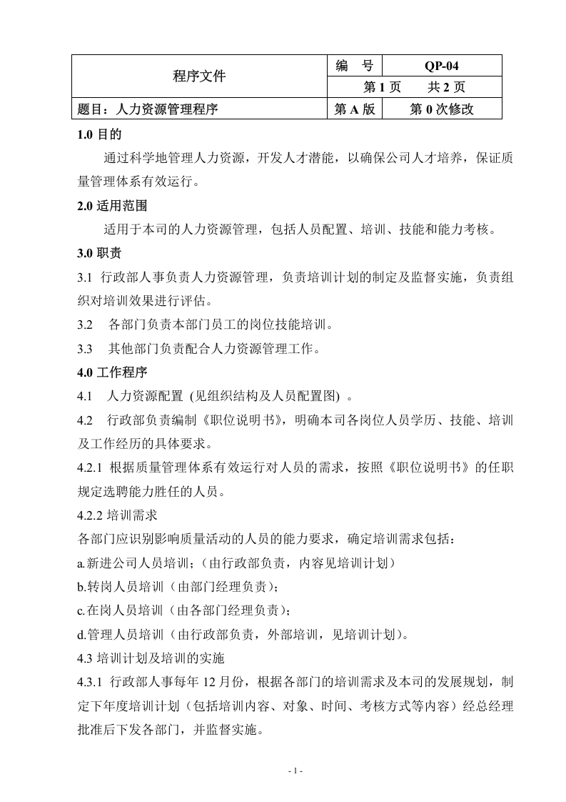 QP-04-2015人力资源控制程序.doc 第1页
