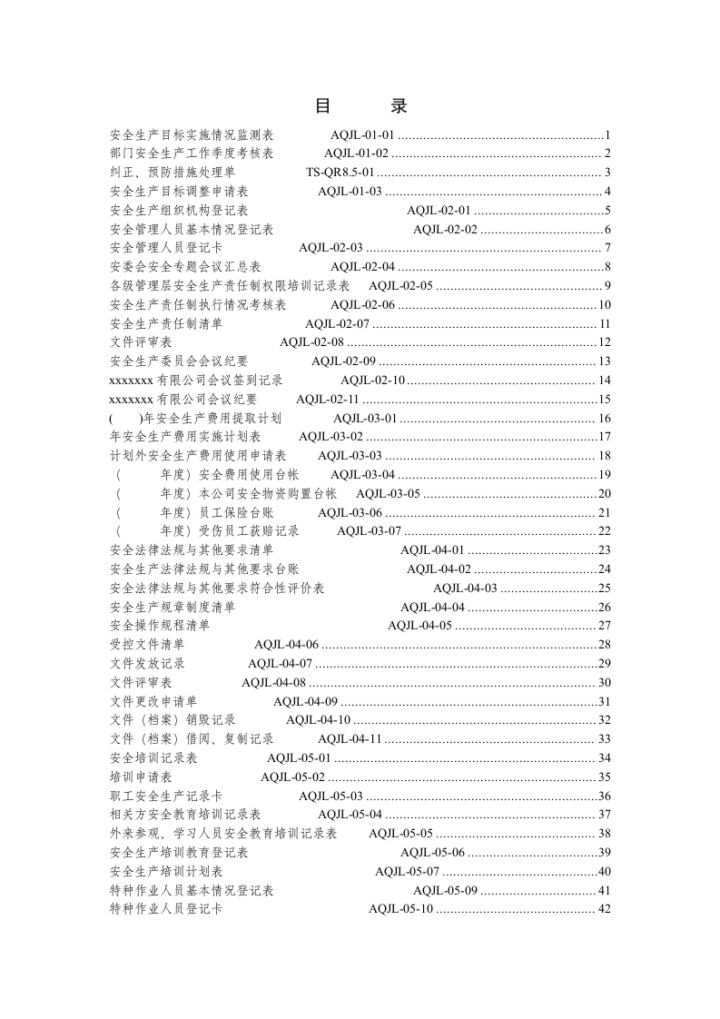 安全生产标准化按13要素汇总的表格113份.doc 第1页