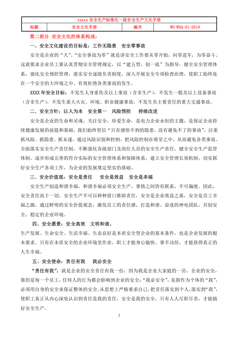 安全标准化一级企业创建&mdash;&mdash;《安全文化手册》.doc 第2页