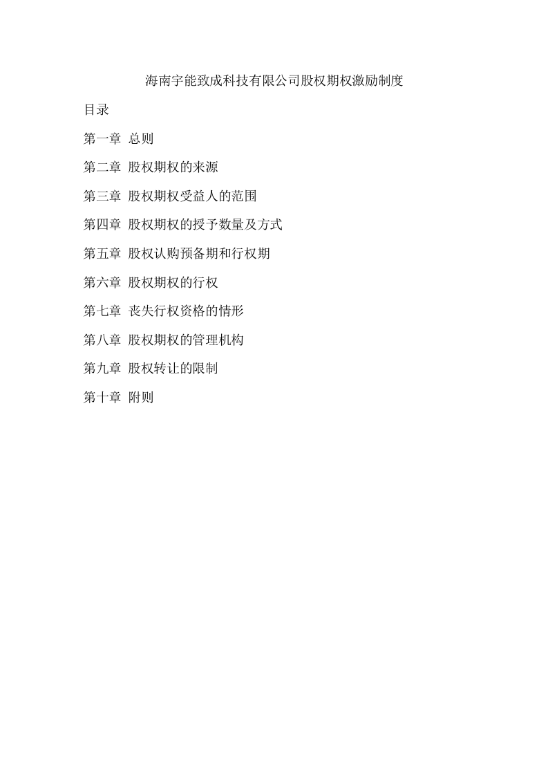 海南宇能致成科技有限公司股权期权激励制度.docx 第1页