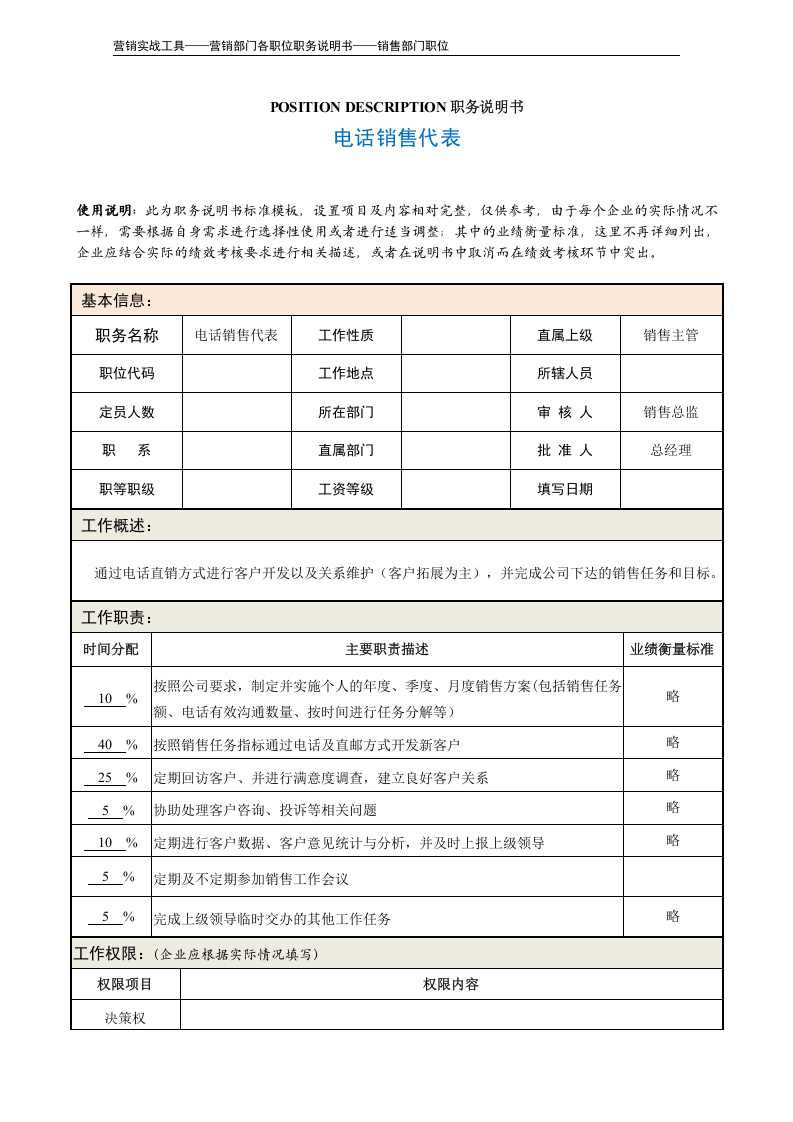 职务说明书——电话销售代表.doc 第2页