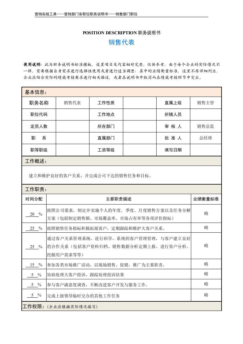 职务说明书&mdash;&mdash;销售代表.doc 第2页