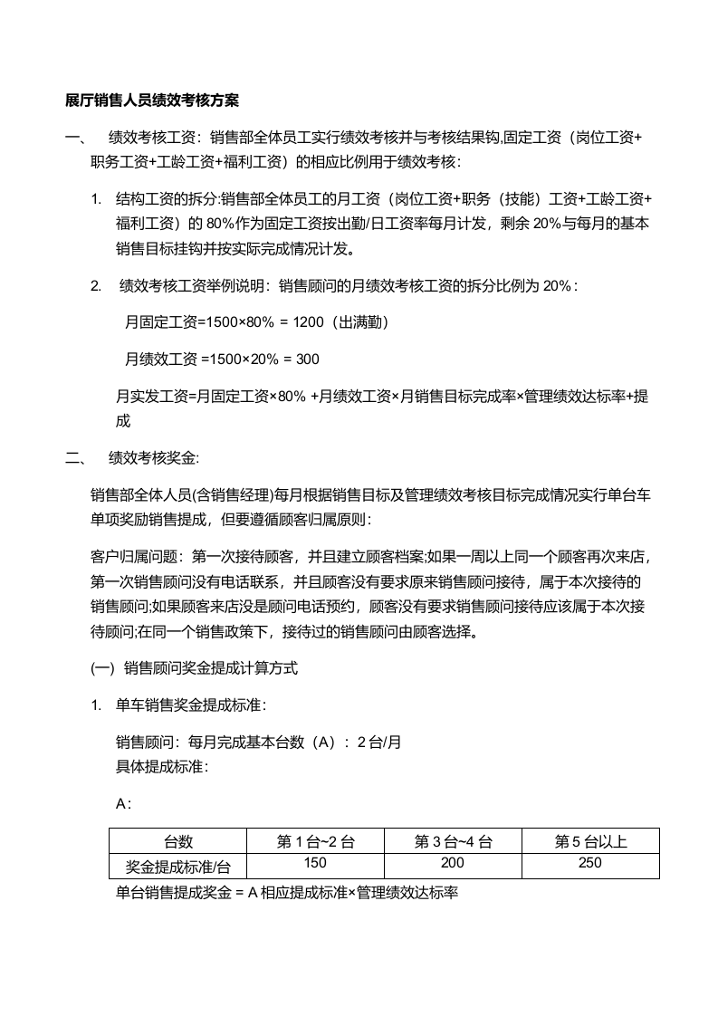 展厅销售部绩效考核方案.docx 第1页