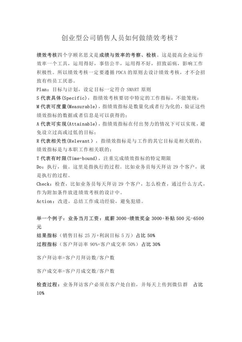 创业型公司销售人员如何做绩效考核.docx 第1页
