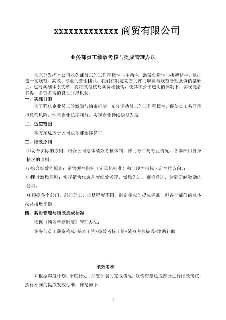 商贸公司业务部绩效考核与提成管理办法.doc 第1页