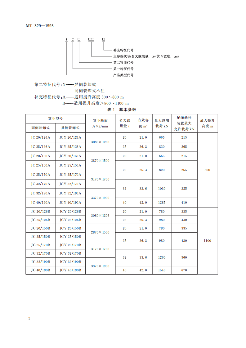MT 329-1993 JC系列立井大型多绳箕斗基本参数.pdf 第6页