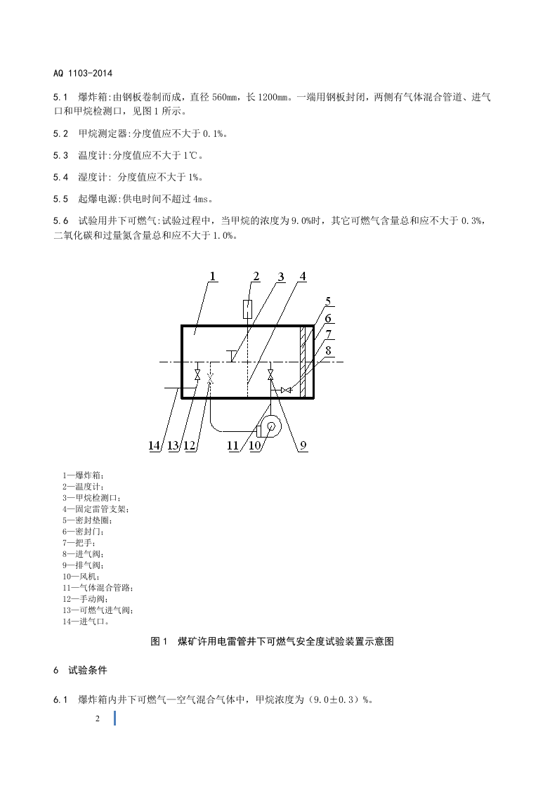 AQ 1103&mdash;2014 煤矿许用电雷管井下可燃气安全度试验方法和判定规则.doc 第6页