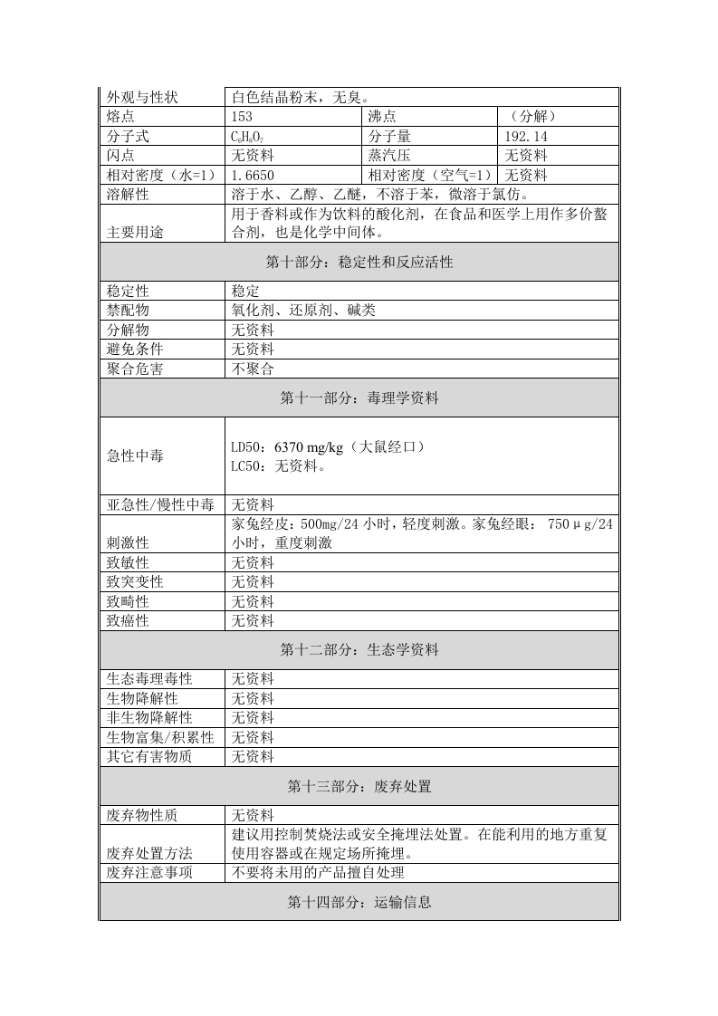 柠檬酸-化学品安全技术说明书(MSDS).docx 第3页