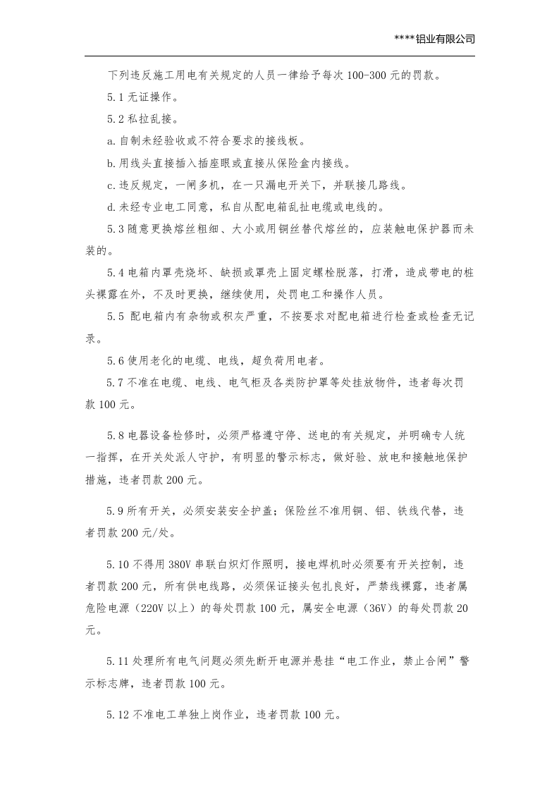 安全生产奖惩制度（铝业）丨08页.docx 第6页