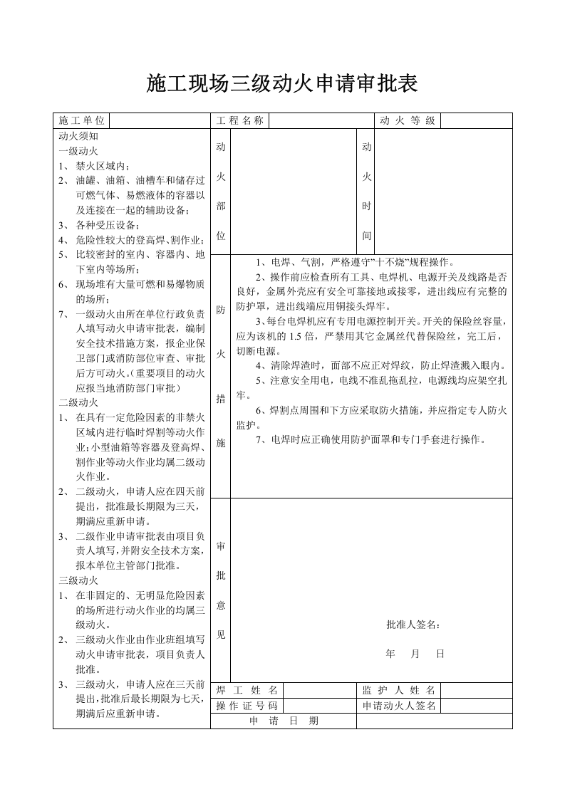 施工现场动火作业审批制度(三级动火审批表).docx 第4页