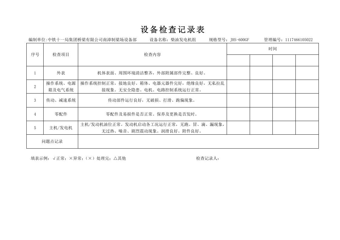 设备检查记录表(每台设备对应一个表格)36页.docx 第2页