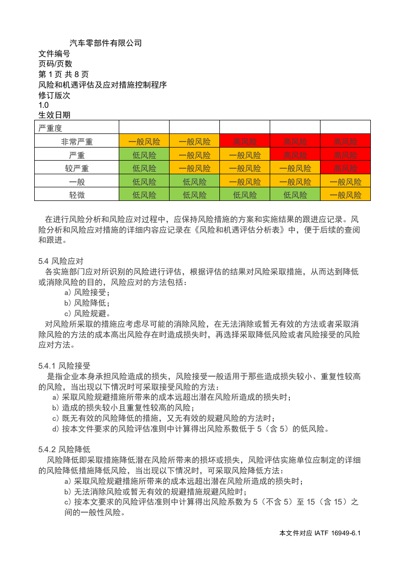 IATF16949风险和机遇评估及应对措施控制程序丨08页.docx 第6页
