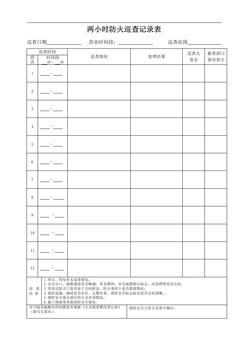 两小时防火巡查记录（人员密集场所）.docx 第2页