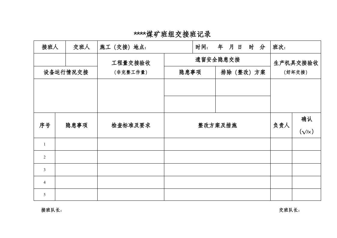 煤矿生产班组交接班记录.docx 第1页