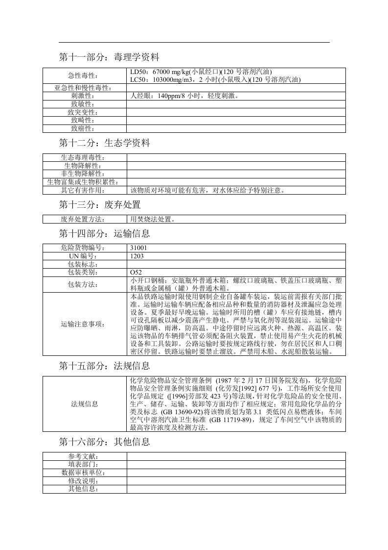 危险化学品安全技术说明书&mdash;汽油.docx 第3页