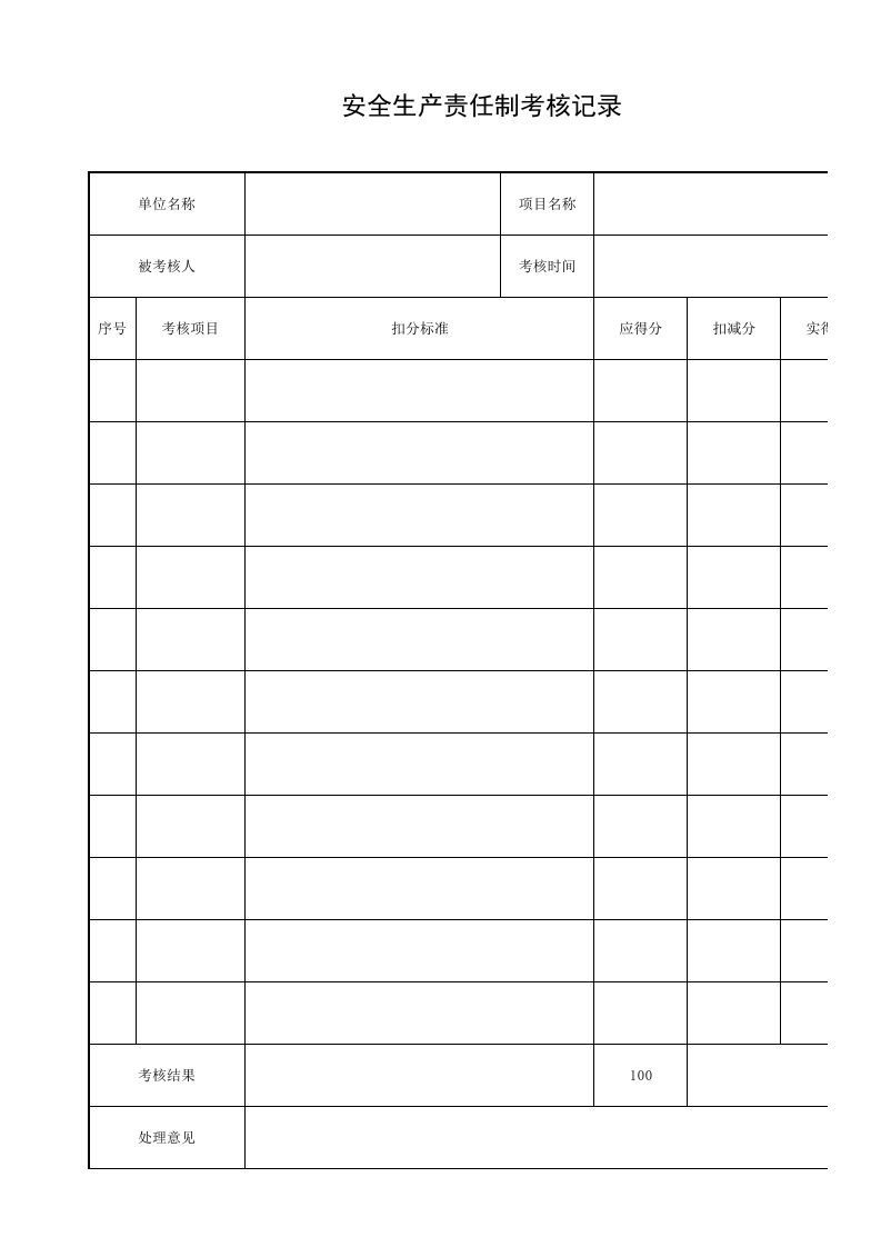 安全生产责任制-考核记录.xls 第1页