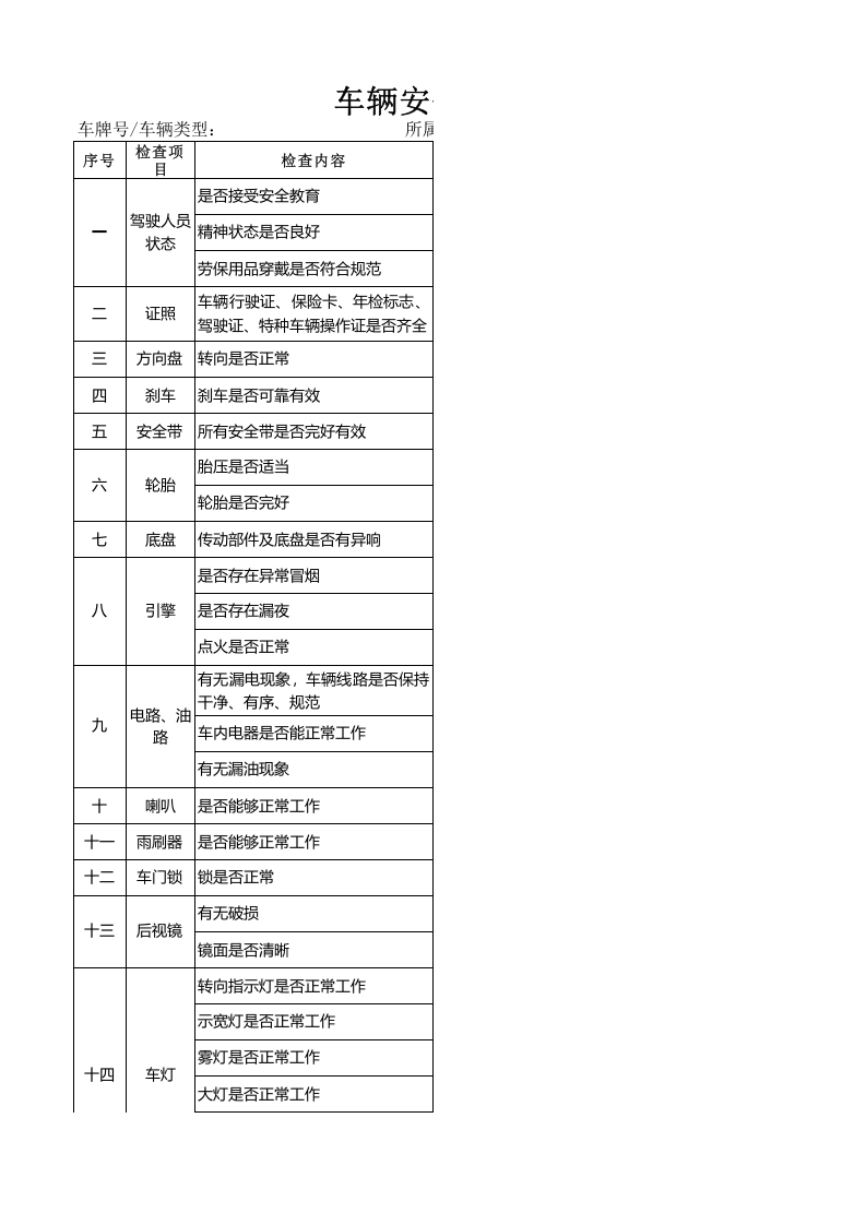 车辆安全检查表.xlsx 第1页
