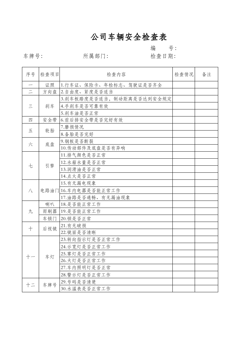 车辆安全日常检查表.xls 第1页