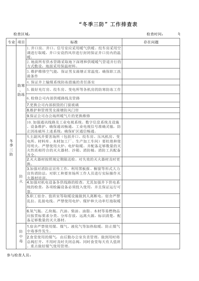 冬季三防隐患排查表.xlsx 第1页