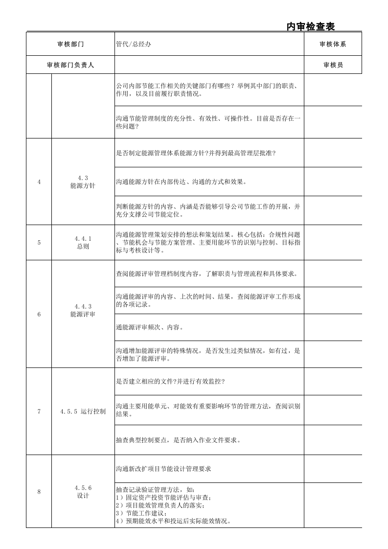 能源管理体系内审检查表丨07份.xls 第2页