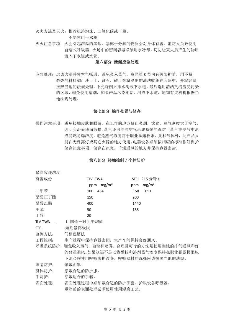 硝基漆稀释剂安全技术说明书.doc 第2页