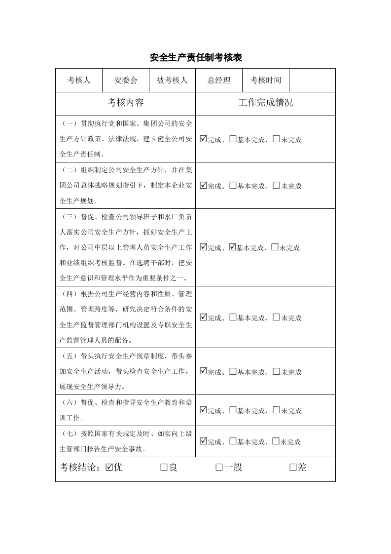 安全生产责任制考核表.docx 第1页