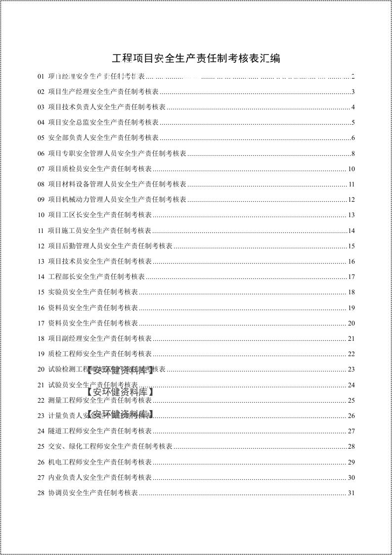 工程项目安全生产责任制考核表汇编.docx 第1页