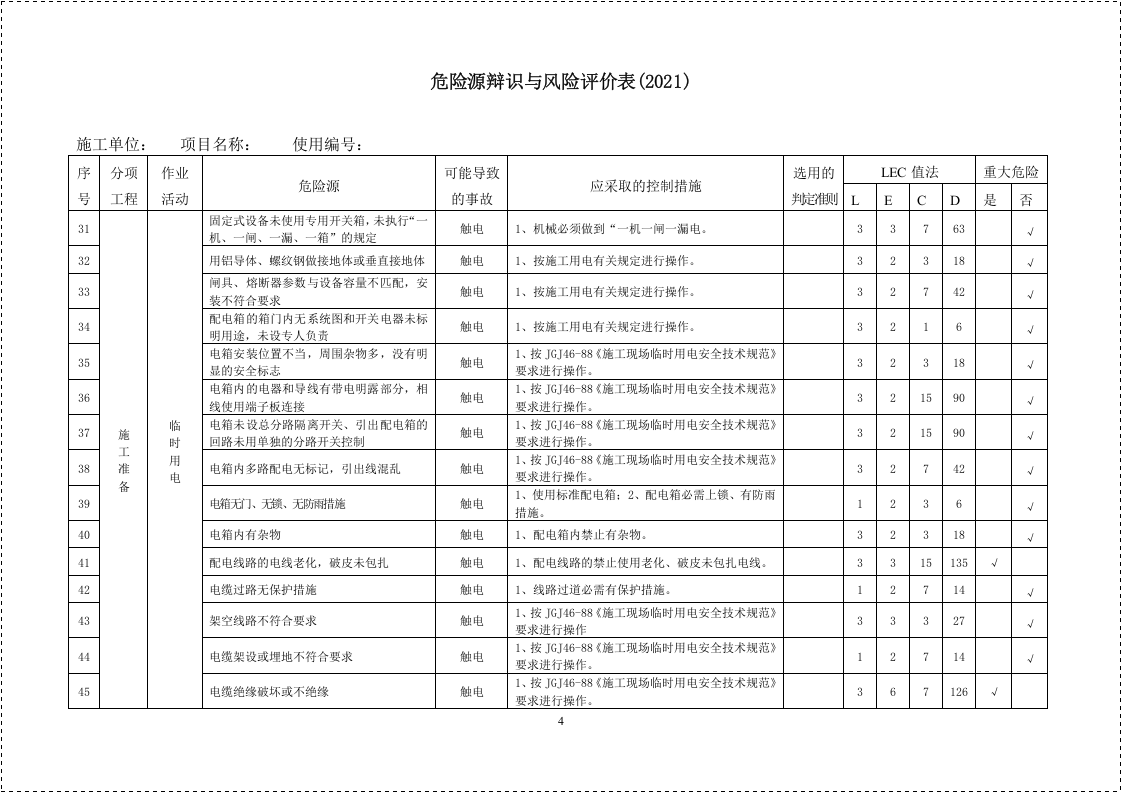建筑施工单位危险源辩识与风险评价表(52页).docx 第4页