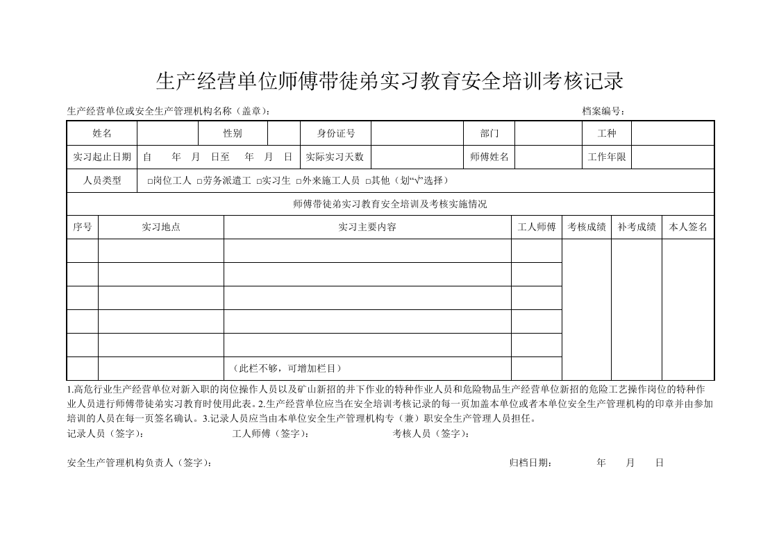【安全教育档案】8师傅带徒弟实习教育安全培训考核记录.docx 第1页