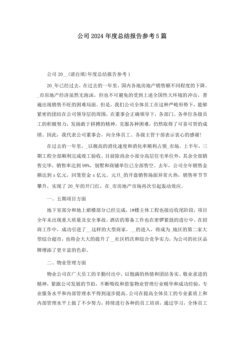 【模板】公司2024年度总结报告参考5篇.docx 第1页