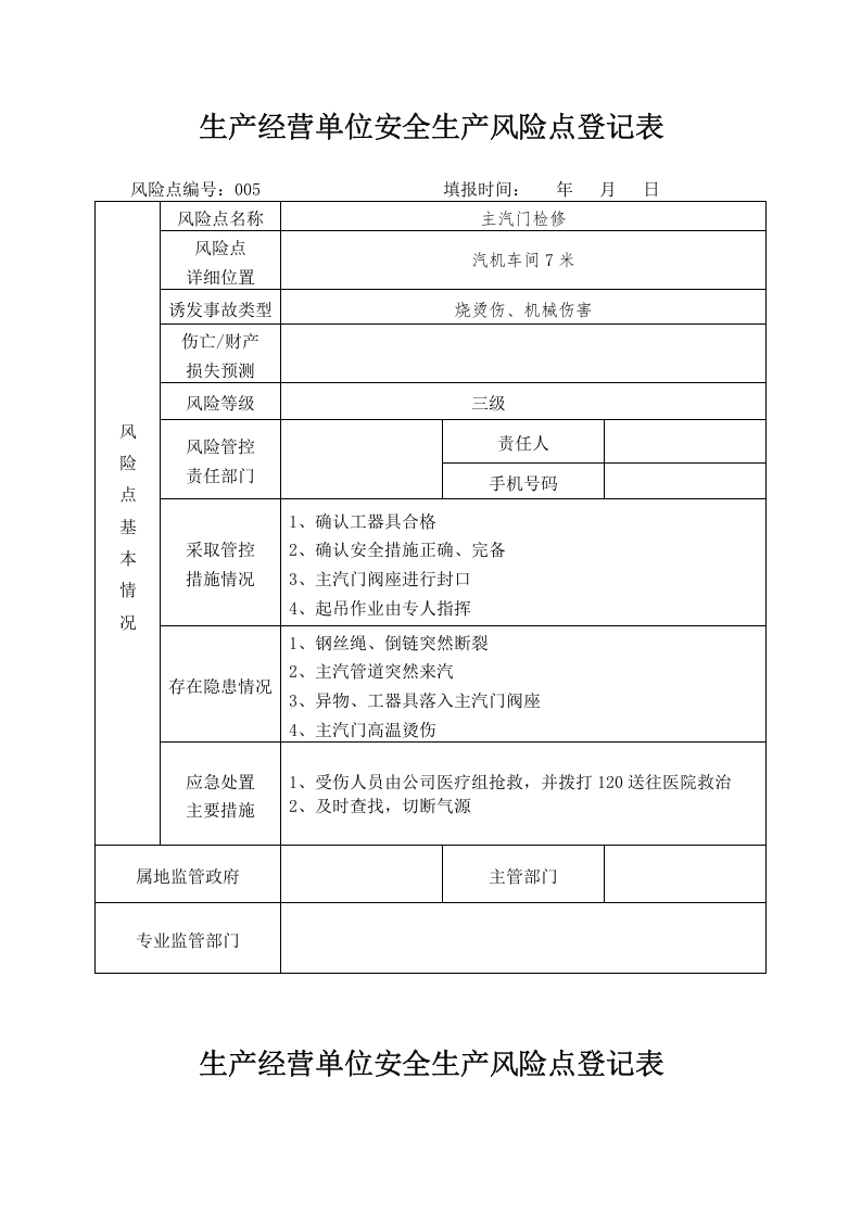 生产经营单位安全生产风险点登记表（模板）.docx 第5页