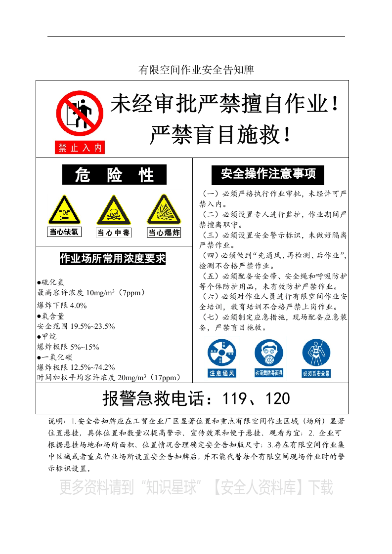 【有限空间管理档案】第8部分：有限空间作业安全告知牌.docx 第1页