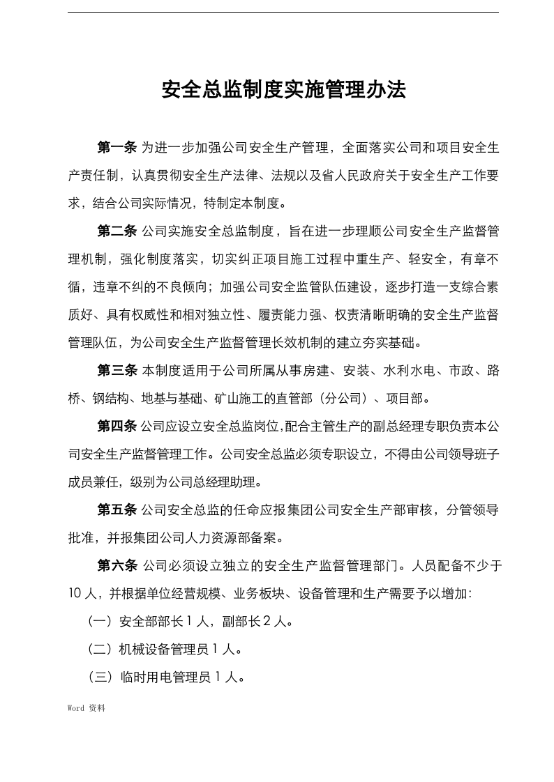 【安全总监模板】XX集团公司安全总监制度实施管理办法（10页）.docx 第1页