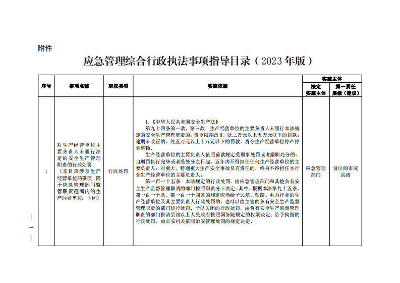 应急管理综合行政执法事项指导目录（2023年版）及说明.pdf 第1页
