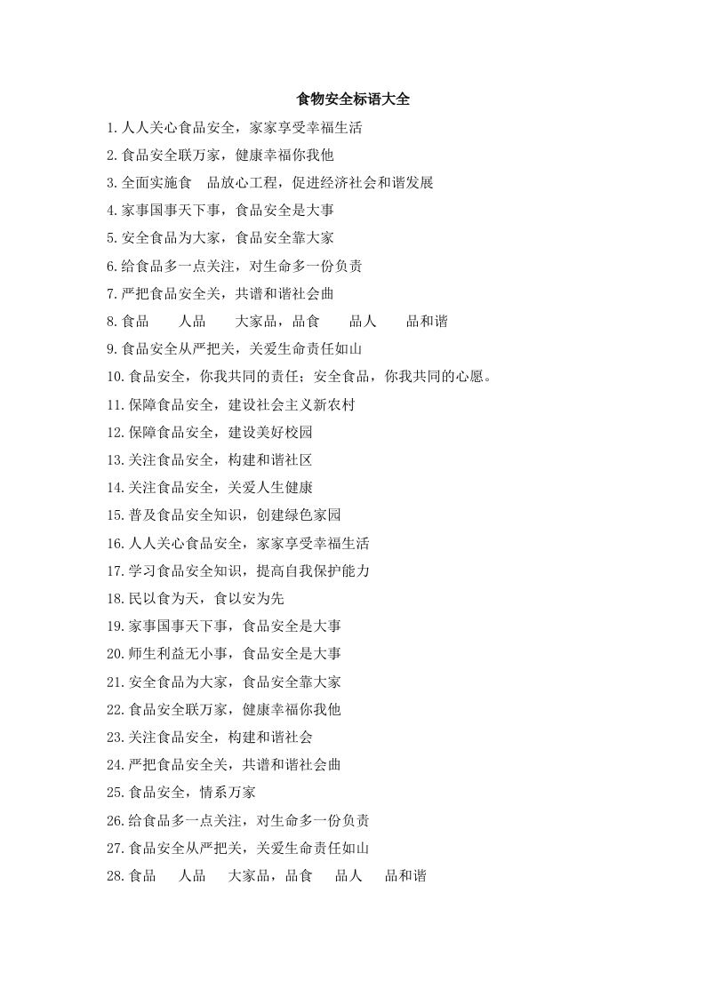 食物安全标语大全.docx 第1页